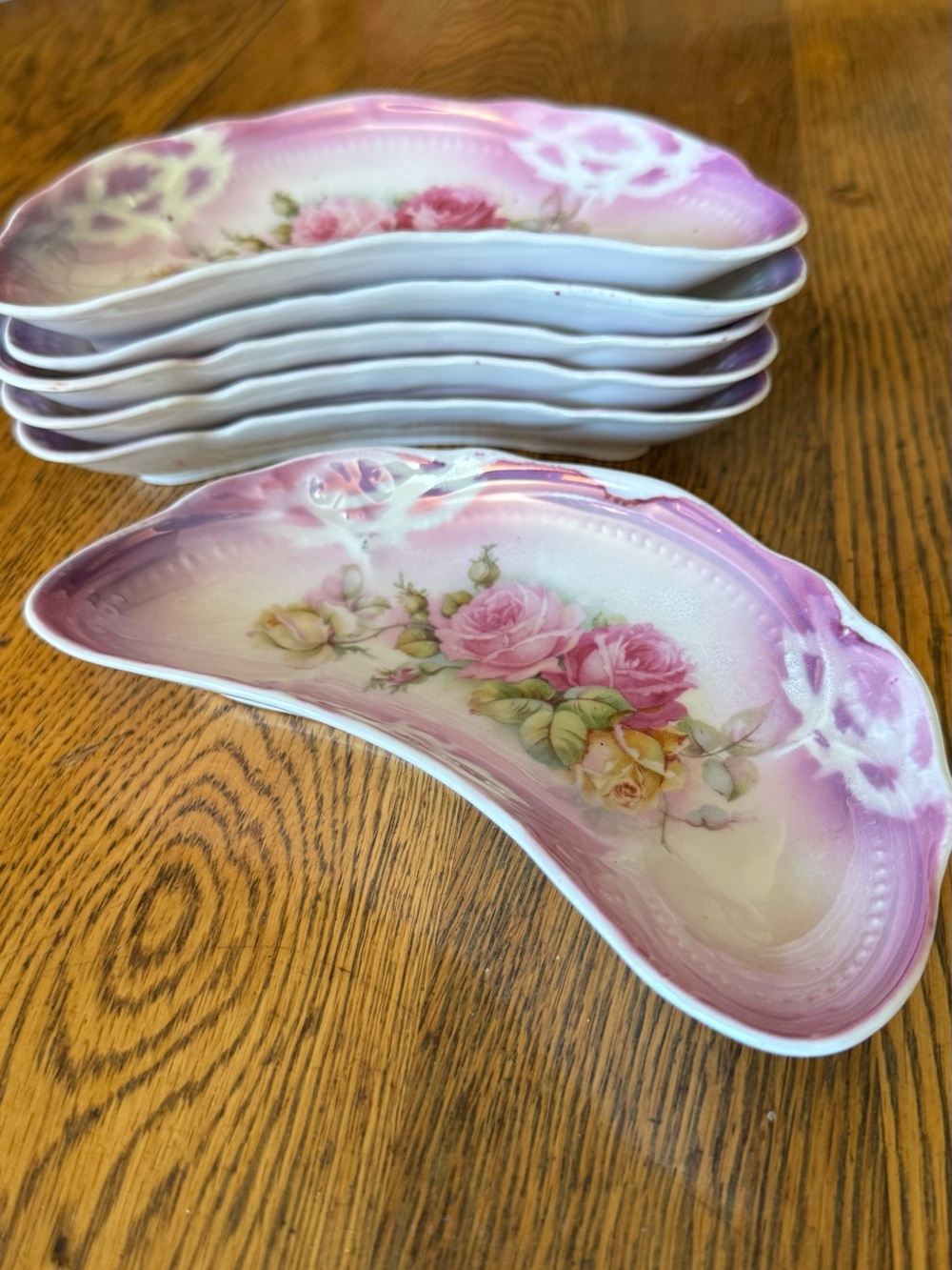 Antique Crescent Shape German Porcelain Bone Dishes - Set of 6